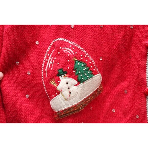 Vintage 90s Cardigan Sweater Medium Embroidered Sequin Beaded Holiday Winter - Picture 6 of 12